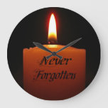 Never Forgotten Remembrance Candle Flame Large Clock at Zazzle