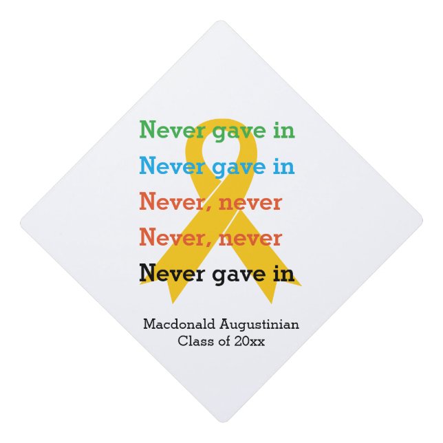 NEVER GAVE IN Motivational Overcomer Graduate Graduation Cap Topper (Front)