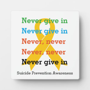 NEVER GIVE IN Churchill Quote Plaque