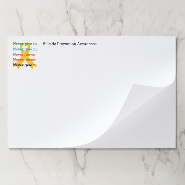 NEVER GIVE IN | Churchill | Suicide Prevention Paper Pad (Folded)