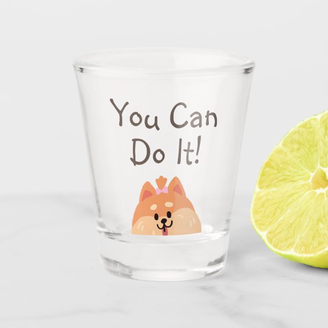 Never Give Up and Cute Puppy   Shot Glass (Front)