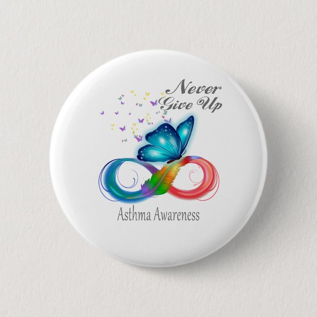 Never Give Up Asthma Awareness Button (Front)