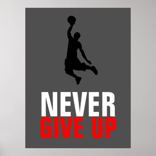 Never Give Up Basketball Inspirational Motivation Poster