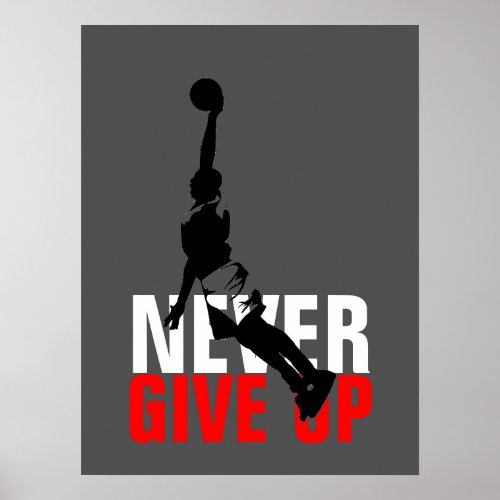 Never Give Up Basketball Inspirational Motivation Poster