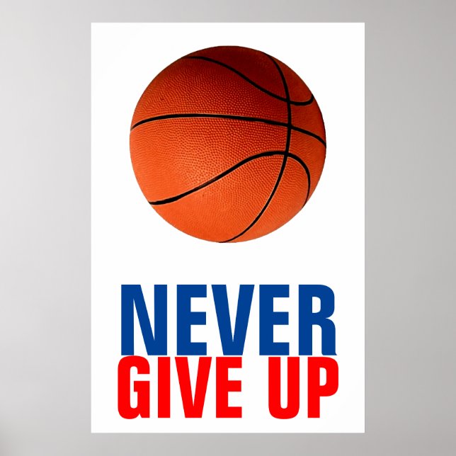 Never Give Up Basketball Inspirational Poster (Front)