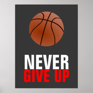 Never Give Up Basketball Motivational Poster