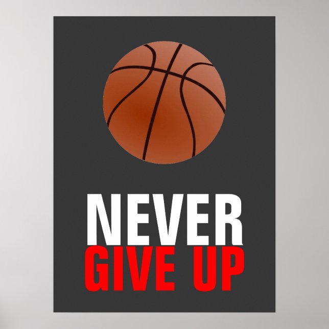 Never Give Up Basketball Motivational Poster (Front)