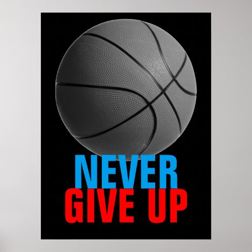 Never Give Up Basketball Motivational Poster