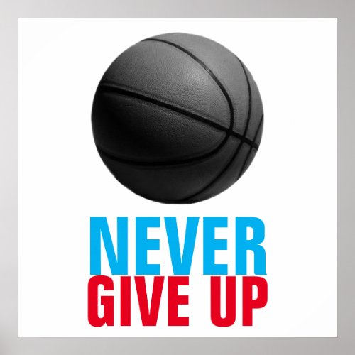 Never Give Up Basketball Motivational Poster