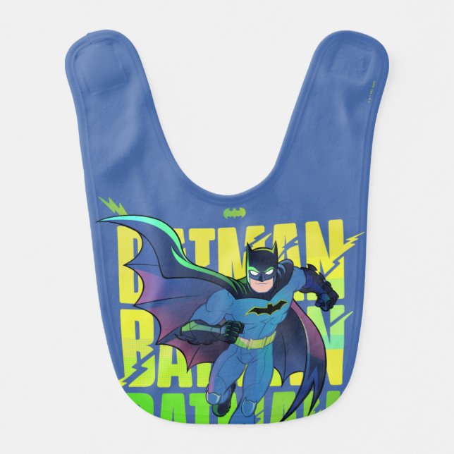 Never Give Up Batman Running Graphic Baby Bib (Front)