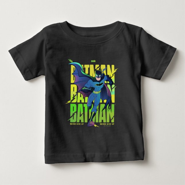 Never Give Up Batman Running Graphic Baby T-Shirt (Front)