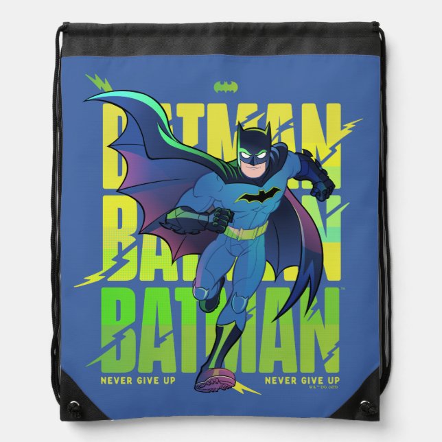 Never Give Up Batman Running Graphic Drawstring Bag (Front)