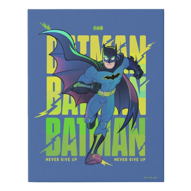 Never Give Up Batman Running Graphic Faux Canvas Print (Front)