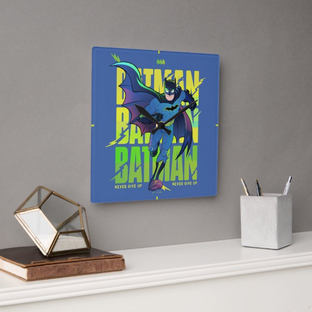 Never Give Up Batman Running Graphic Square Wall Clock (Office)