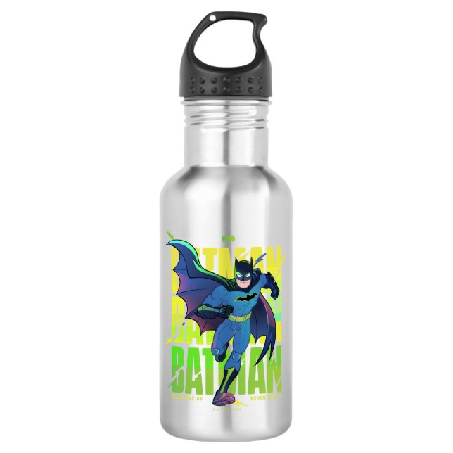 Never Give Up Batman Running Graphic Stainless Steel Water Bottle (Front)