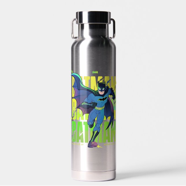 Never Give Up Batman Running Graphic Water Bottle (Front)