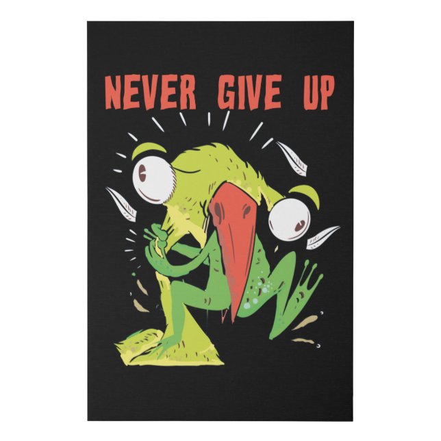Never Give Up Bird And Frog Faux Canvas Print (Front)
