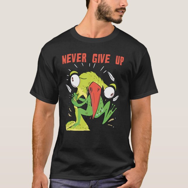 Never Give Up Bird And Frog T-Shirt (Front)
