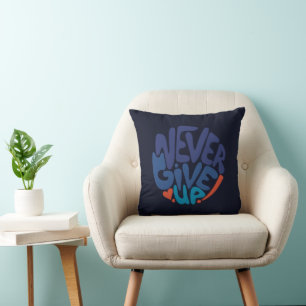 Never Give Up - Blue and Red Birthday Dark Throw Pillow