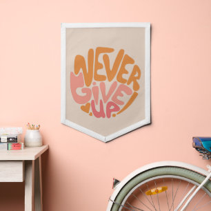 Never Give Up - Blush Pink and Orange Motivational Pennant