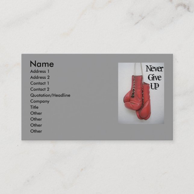 Never Give Up Boxing Gloves Business Cards (Front)