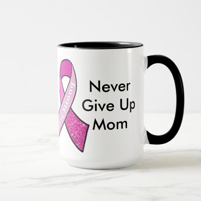 "Never Give Up" Breast Cancer Personalized  Mug (Right)