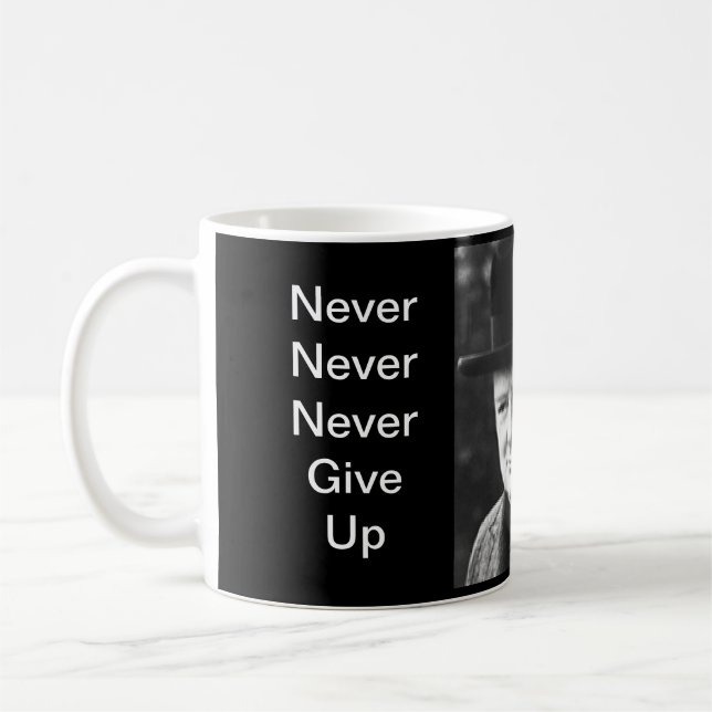 Never give up - Churchill mug (Left)
