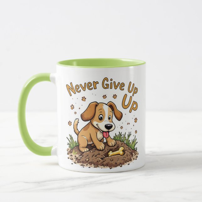 Never Give Up Dog Mug - Motivational and Cute Gift (Left)