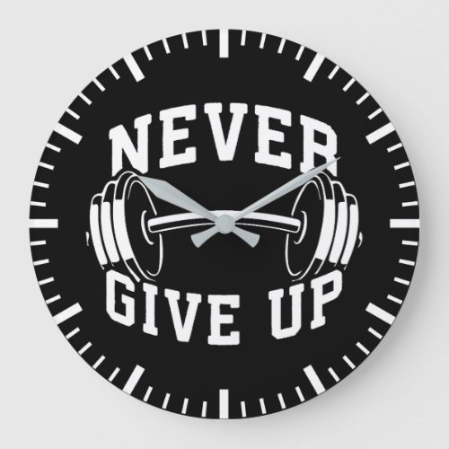 Never Give Up _ Dumbbell _ Workout Gym Motivation Large Clock