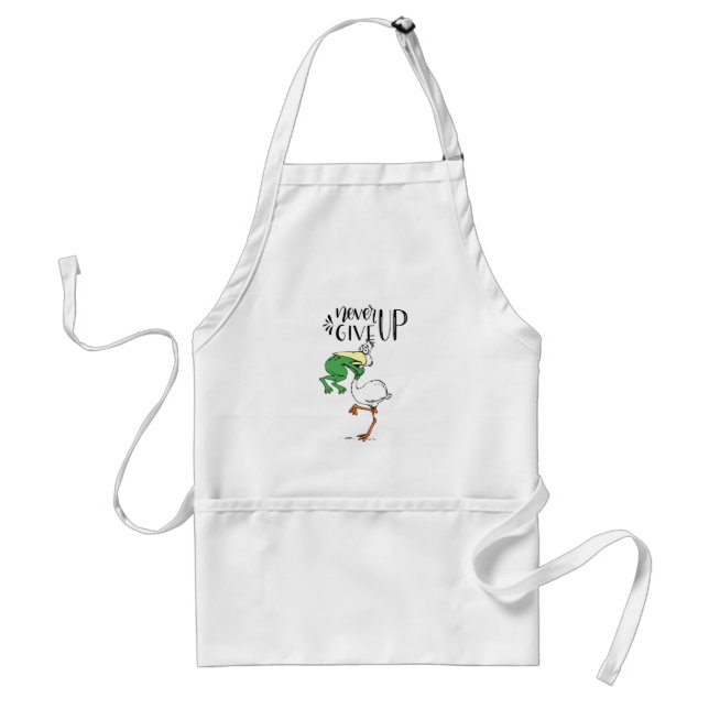 Never Give Up Frog Choking Bird Adult Apron (Front)