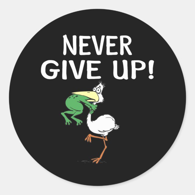 Never Give Up Frog Choking Bird Classic Round Sticker (Front)
