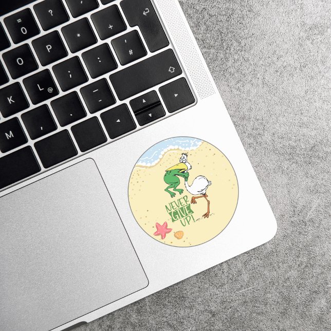Never Give Up Frog Choking Bird Classic Round Sticker (Creator Uploaded)