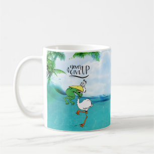 Never Give Up Frog Choking Bird Coffee Mug