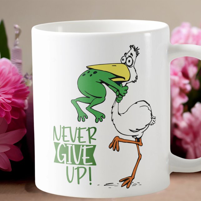 Never Give Up Frog Choking Bird Coffee Mug (Creator Uploaded)