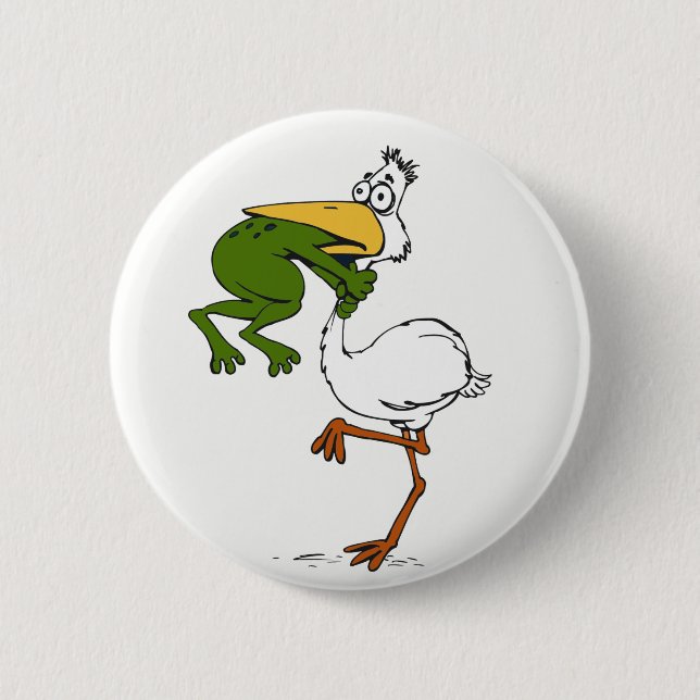 Never Give Up Frog Choking Bird Pinback Button (Front)