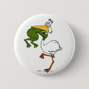 Never Give Up Frog Choking Bird Pinback Button