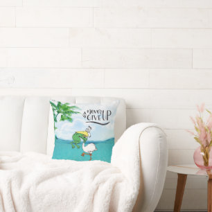 Never Give Up Frog Choking Bird Throw Pillow