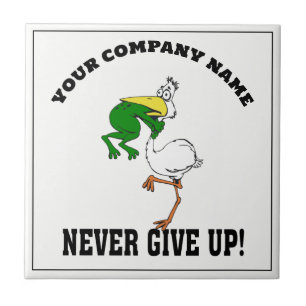 Never Give Up Frog Choking Bird Tile