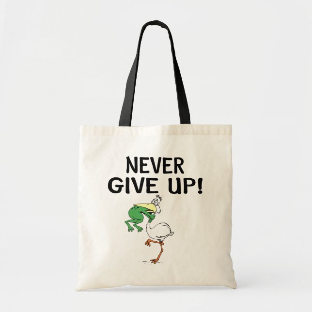 Never Give Up Frog Choking Bird Tote Bag (Front)