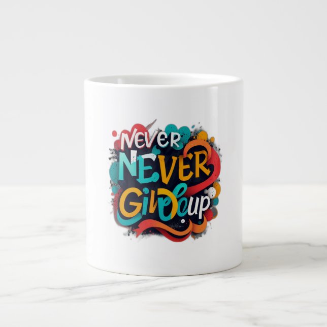 Never give up giant coffee mug (Front)
