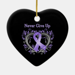 Never Give Up Heart Hodgkin's Lymphoma Ceramic Ornament
