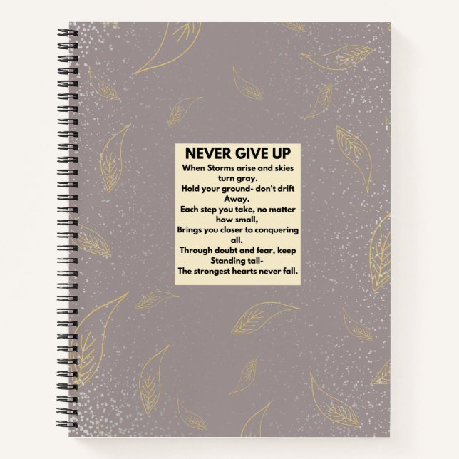 "Never Give Up" Inspirational Journal  (Front)