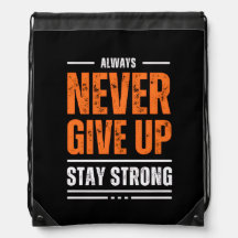 "Never Give Up" Motivational Drawstring Backpack 