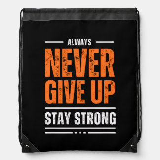 "Never Give Up" Motivational Drawstring Backpack 