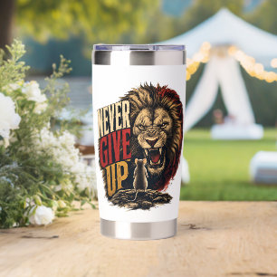Never Give Up Motivational Mouse Vs Lion Illustrat Insulated Tumbler