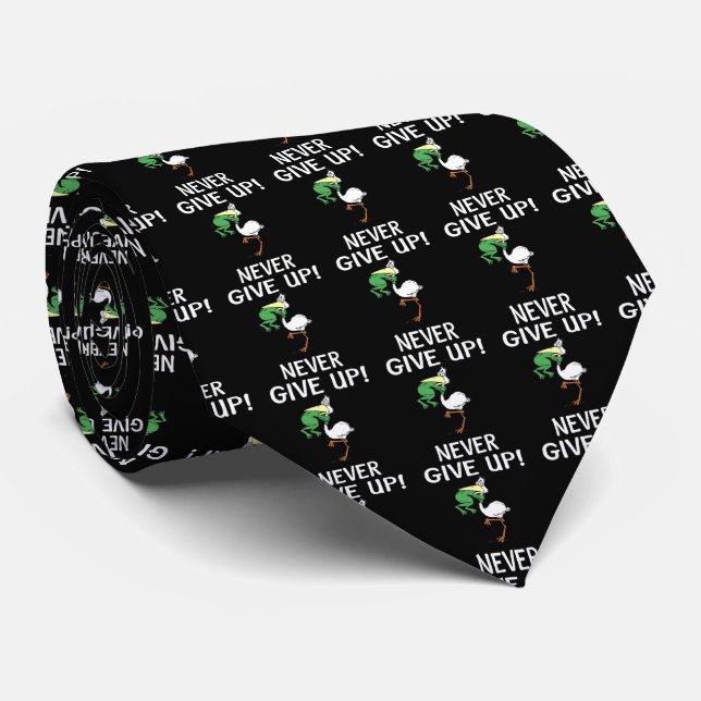 Never Give Up Motivational Pelican and Frog Neck Tie (Rolled)
