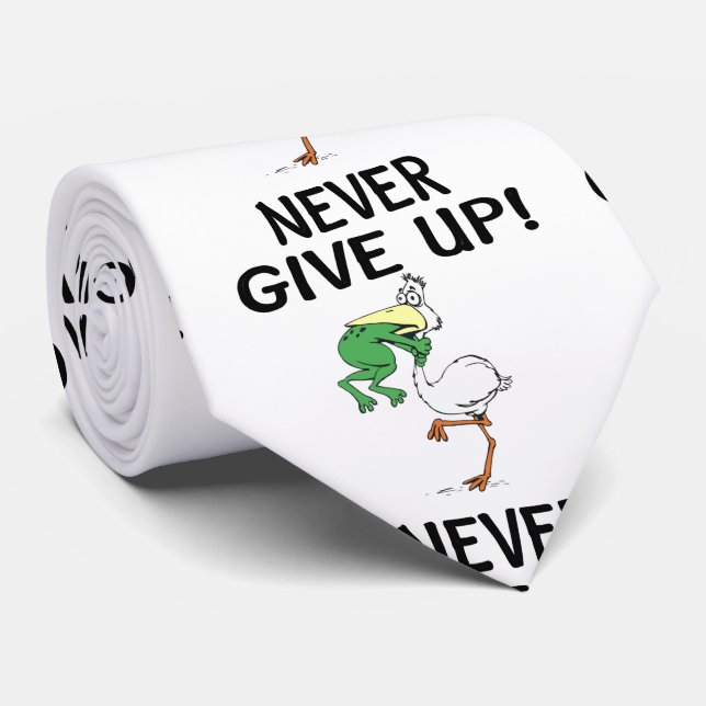 Never Give Up Motivational Pelican and Frog Neck Tie (Rolled)