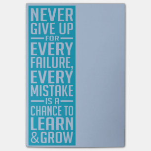 Never Give Up motivational post-it notes