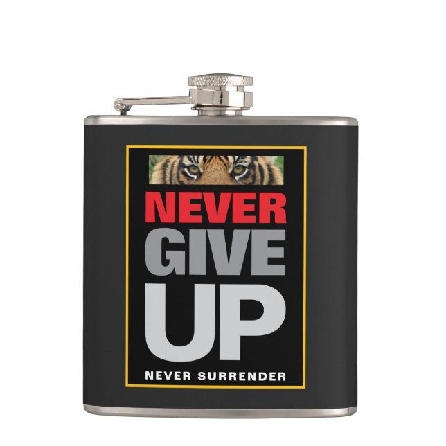 Never Give Up Never Surrender Achievement Quote Flask (Front)