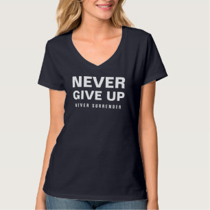 Never Give Up Never Surrender Womens V-Neck Navy T-Shirt